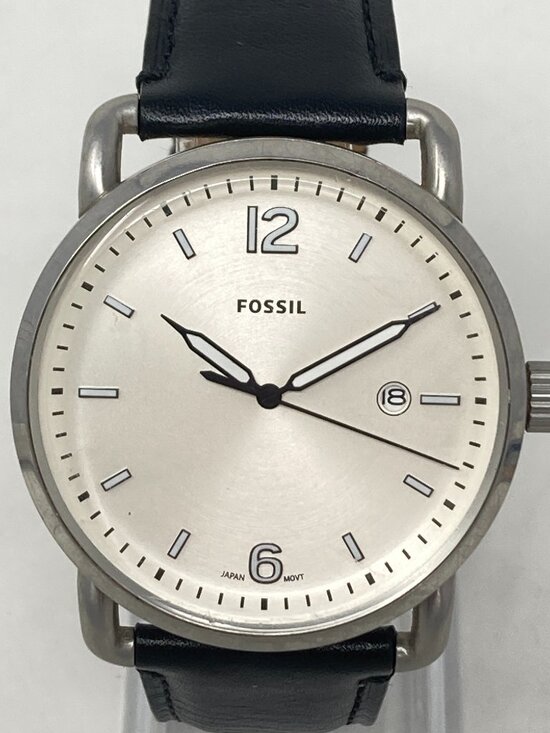 Fossil Other - Fossil Commuter Mens Watch 52mm Silver Tone Date Black Leather New Battery